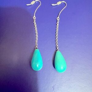 Elegant Turquoise Drop Earrings 14 K white gold